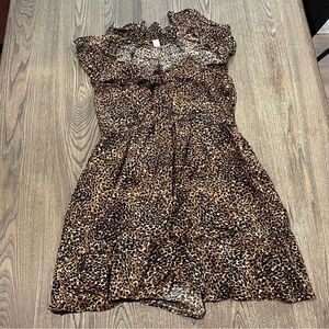 Old Navy Waist-Defined Ruffle-Trim Mini Dress Ruffled V-Neck Leopard Print Large